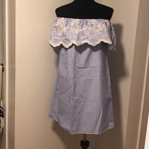 Floral embroidered off the shoulder mini dress